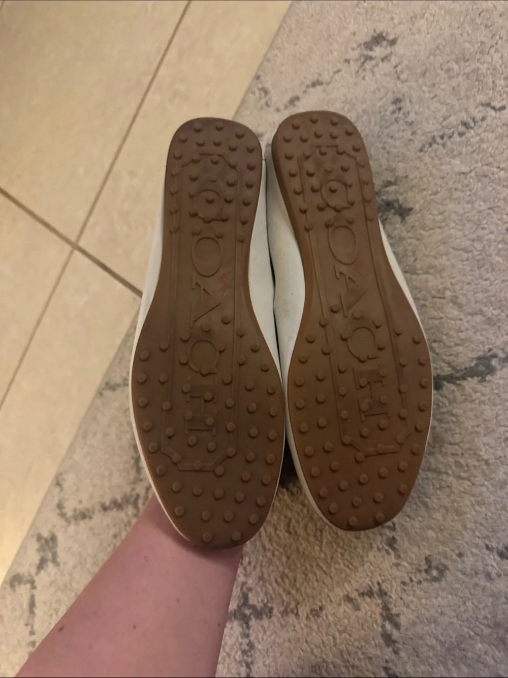 COACH Cream Leather Penny Loafers with Gold-Tone Plaque